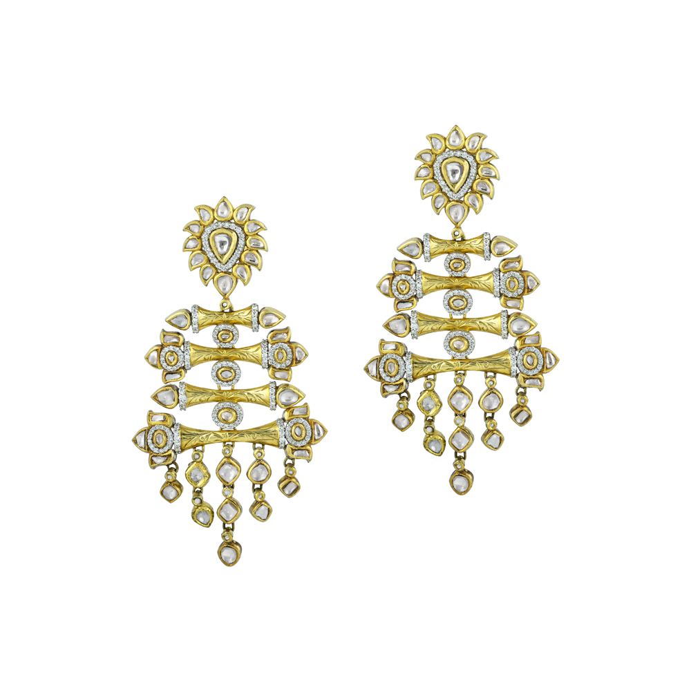 Cascading Polki Golden Chandelier Earrings